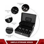 HEAVY DUTY CASH BOX WITH LOCK, PORTABLE MONEY BOX FOR NOTES AND COINS - Image 3