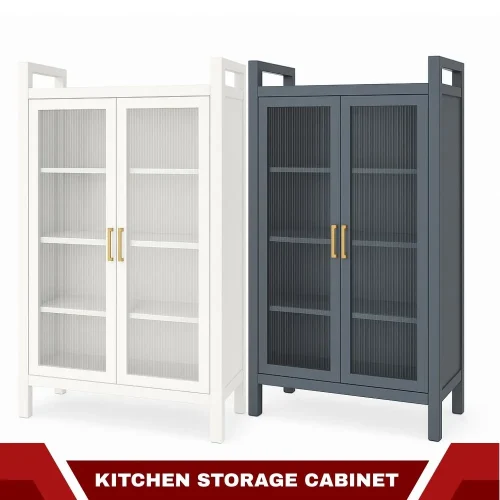 PREMIUM DOUBLE-DOOR METAL KITCHEN CABINET - 4 LAYER BOOK SHELF AND STORAGE RACK