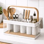 MULTI COMPARTMENT MESH WIRE STORAGE BASKET - METAL ORGANIZER BASKET BLACK & WHITE - Image 12