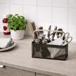 MULTI COMPARTMENT MESH WIRE STORAGE BASKET - METAL ORGANIZER BASKET BLACK & WHITE - Image 11