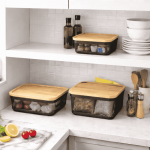 METAL STORAGE BASKET WITH WOODEN LID - BLACK ( 3 SIZES AVAILABLE ) - Image 9