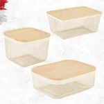 MESH WIRE METAL BASKET WITH WOODEN LID - WHITE ( 3 SIZES AVAILABLE )