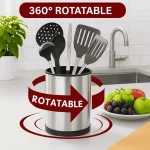 STAINLESS STEEL KITCHEN UTENSIL HOLDER - 360° ROTATING CUTTLERY  ORGANZER - Image 2