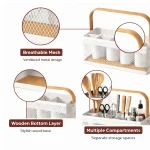 MULTI COMPARTMENT MESH WIRE STORAGE BASKET - METAL ORGANIZER BASKET BLACK & WHITE - Image 9