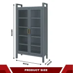 Metal Storage Cabinet with Clear Doors – Carbon Steel Kitchen & Display Rack - 4 Layer Shelf