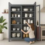 Metal Storage Cabinet with Clear Doors – Carbon Steel Kitchen & Display Rack - 5 Layer Shelf - Image 5