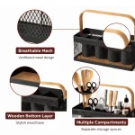 MULTI COMPARTMENT MESH WIRE STORAGE BASKET - METAL ORGANIZER BASKET BLACK & WHITE - Image 8