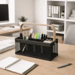 MULTI COMPARTMENT MESH WIRE STORAGE BASKET - METAL ORGANIZER BASKET BLACK & WHITE - Image 6