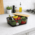 METAL STORAGE BASKET WITH WOODEN LID - BLACK ( 3 SIZES AVAILABLE ) - Image 5