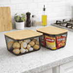 METAL STORAGE BASKET WITH WOODEN LID - BLACK ( 3 SIZES AVAILABLE ) - Image 7