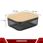 METAL STORAGE BASKET WITH WOODEN LID - BLACK ( 3 SIZES AVAILABLE ) - Image 3