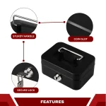 STEEL CASH BOX WITH SECURE LOCK - MINI MONEY SAFE, PORTABLE COIN BANK FOR KIDS, METAL COLLECTION STORAGE - Image 3