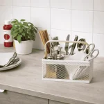 MULTI COMPARTMENT MESH WIRE STORAGE BASKET - METAL ORGANIZER BASKET BLACK & WHITE - Image 14
