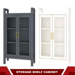 KITCHEN STEEL CABINET WITH DOUBLE DOORS - 3 LAYER SHELF STORAGE ORGANIZER FOR KITCHEN ITEMS, BOOKS AND GARAGE