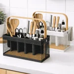 MULTI COMPARTMENT MESH WIRE STORAGE BASKET - METAL ORGANIZER BASKET BLACK & WHITE