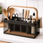 MULTI COMPARTMENT MESH WIRE STORAGE BASKET - METAL ORGANIZER BASKET BLACK & WHITE - Image 13