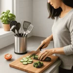 STAINLESS STEEL KITCHEN UTENSIL HOLDER - 360° ROTATING CUTTLERY  ORGANZER - Image 5
