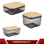 METAL STORAGE BASKET WITH WOODEN LID - BLACK ( 3 SIZES AVAILABLE ) - Image 10