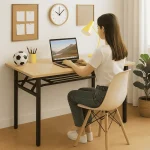 FOLDING WOODEN COMPUTER TABLE - DOUBLE LAYER | STEEL FRAME TABLE FOR HOME & OFFICE - Image 7
