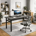 FOLDING WOODEN COMPUTER TABLE - DOUBLE LAYER | STEEL FRAME TABLE FOR HOME & OFFICE - Image 8