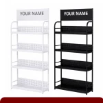 SUPERMARKET 4-TIER STEEL DISPLAY RACK WITH SIGNBOARD | HOME PANTRY STORAGE SHELF BLACK / WHITE