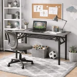 FOLDING WOODEN COMPUTER TABLE - DOUBLE LAYER | STEEL FRAME TABLE FOR HOME & OFFICE - Image 14