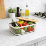 MESH WIRE METAL BASKET WITH WOODEN LID - WHITE ( 3 SIZES AVAILABLE ) - Image 9