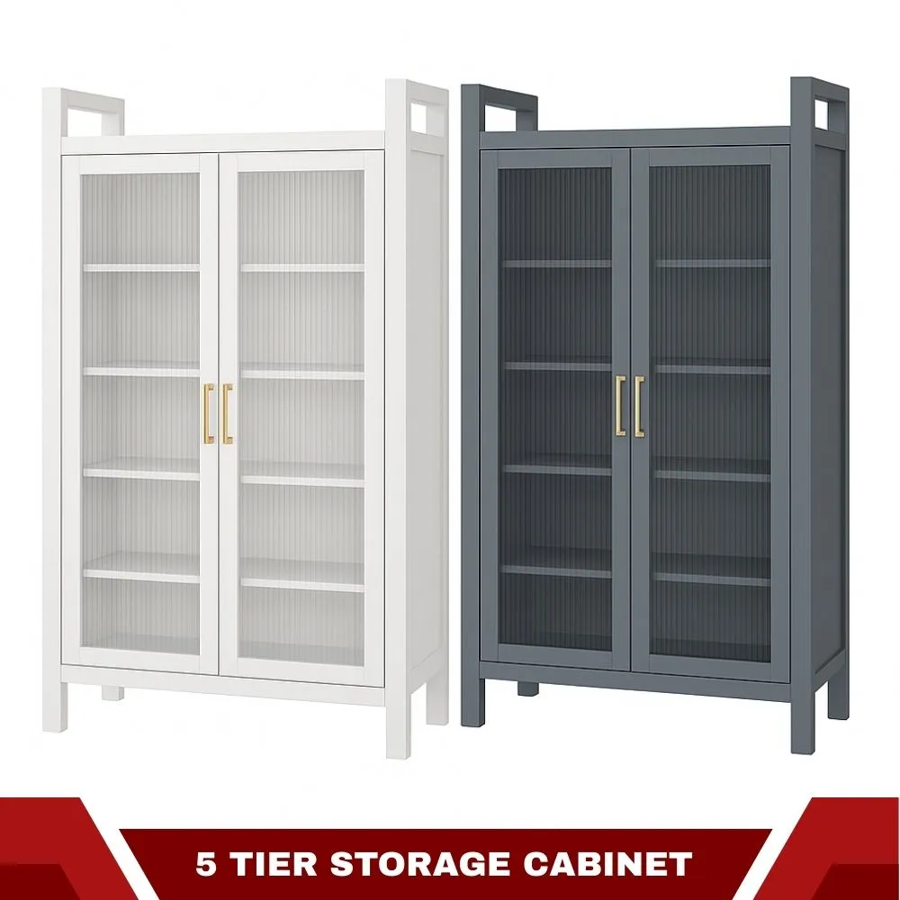 Metal Storage Cabinet with Clear Doors – Carbon Steel Kitchen & Display Rack - 5 Layer Shelf Metal Storage Cabinet with Clear Doors – Carbon Steel Kitchen & Display Rack - 5 Layer Shelf