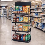 SUPERMARKET 4-TIER STEEL DISPLAY RACK WITH SIGNBOARD | HOME PANTRY STORAGE SHELF BLACK / WHITE - Image 11