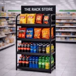 SUPERMARKET 4-TIER STEEL DISPLAY RACK WITH SIGNBOARD | HOME PANTRY STORAGE SHELF BLACK / WHITE - Image 8