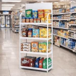 SUPERMARKET 4-TIER STEEL DISPLAY RACK WITH SIGNBOARD | HOME PANTRY STORAGE SHELF BLACK / WHITE - Image 7