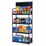 SUPERMARKET 4-TIER STEEL DISPLAY RACK WITH SIGNBOARD | HOME PANTRY STORAGE SHELF BLACK / WHITE - Image 5