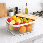 MESH WIRE METAL BASKET WITH WOODEN LID - WHITE ( 3 SIZES AVAILABLE ) - Image 8