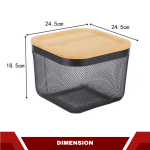 METAL STORAGE BASKET WITH WOODEN LID - BLACK ( 3 SIZES AVAILABLE ) - Image 4
