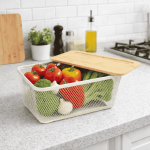 MESH WIRE METAL BASKET WITH WOODEN LID - WHITE ( 3 SIZES AVAILABLE ) - Image 7