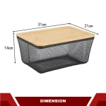 METAL STORAGE BASKET WITH WOODEN LID - BLACK ( 3 SIZES AVAILABLE ) - Image 2