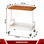 2 TIER STORAGE RACK WITH WHEELS, BEDSIDE STORAGE ORGANIZER & OFFICE TROLLEY WITH WOODEN SHELF - Image 3