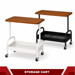 2 TIER STORAGE RACK WITH WHEELS, BEDSIDE STORAGE ORGANIZER & OFFICE TROLLEY WITH WOODEN SHELF