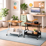 2 TIER STORAGE RACK WITH WHEELS, BEDSIDE STORAGE ORGANIZER & OFFICE TROLLEY WITH WOODEN SHELF - Image 8