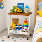2 TIER STORAGE RACK WITH WHEELS, BEDSIDE STORAGE ORGANIZER & OFFICE TROLLEY WITH WOODEN SHELF - Image 9