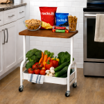 2 TIER STORAGE RACK WITH WHEELS, BEDSIDE STORAGE ORGANIZER & OFFICE TROLLEY WITH WOODEN SHELF - Image 6