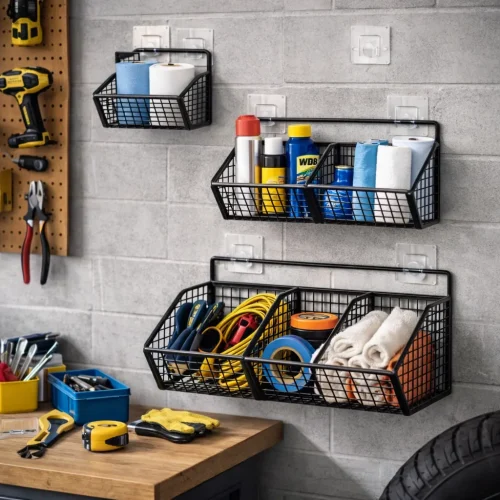 WALL MOUNT MESH WIRE STORAGE BASKET - MULTIPURPOSE HANING ORGANIZER - 1/2/3 LAYERS