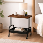 2 TIER STORAGE RACK WITH WHEELS, BEDSIDE STORAGE ORGANIZER & OFFICE TROLLEY WITH WOODEN SHELF - Image 11