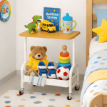 2 TIER STORAGE RACK WITH WHEELS, BEDSIDE STORAGE ORGANIZER & OFFICE TROLLEY WITH WOODEN SHELF - Image 10