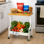 2 TIER STORAGE RACK WITH WHEELS, BEDSIDE STORAGE ORGANIZER & OFFICE TROLLEY WITH WOODEN SHELF - Image 7