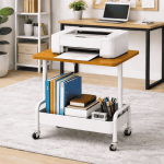 2 TIER STORAGE RACK WITH WHEELS, BEDSIDE STORAGE ORGANIZER & OFFICE TROLLEY WITH WOODEN SHELF - Image 4