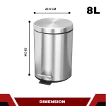 STAINLESS STEEL PEDAL WASTE BIN | DUST BIN | 5L, 8L, 12L, 20L - Image 3
