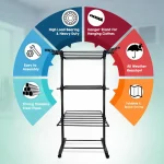 CLOTHES AIRER RACK - LAUNDRY CLOTHES DRYING RACK - BLACK - Image 6