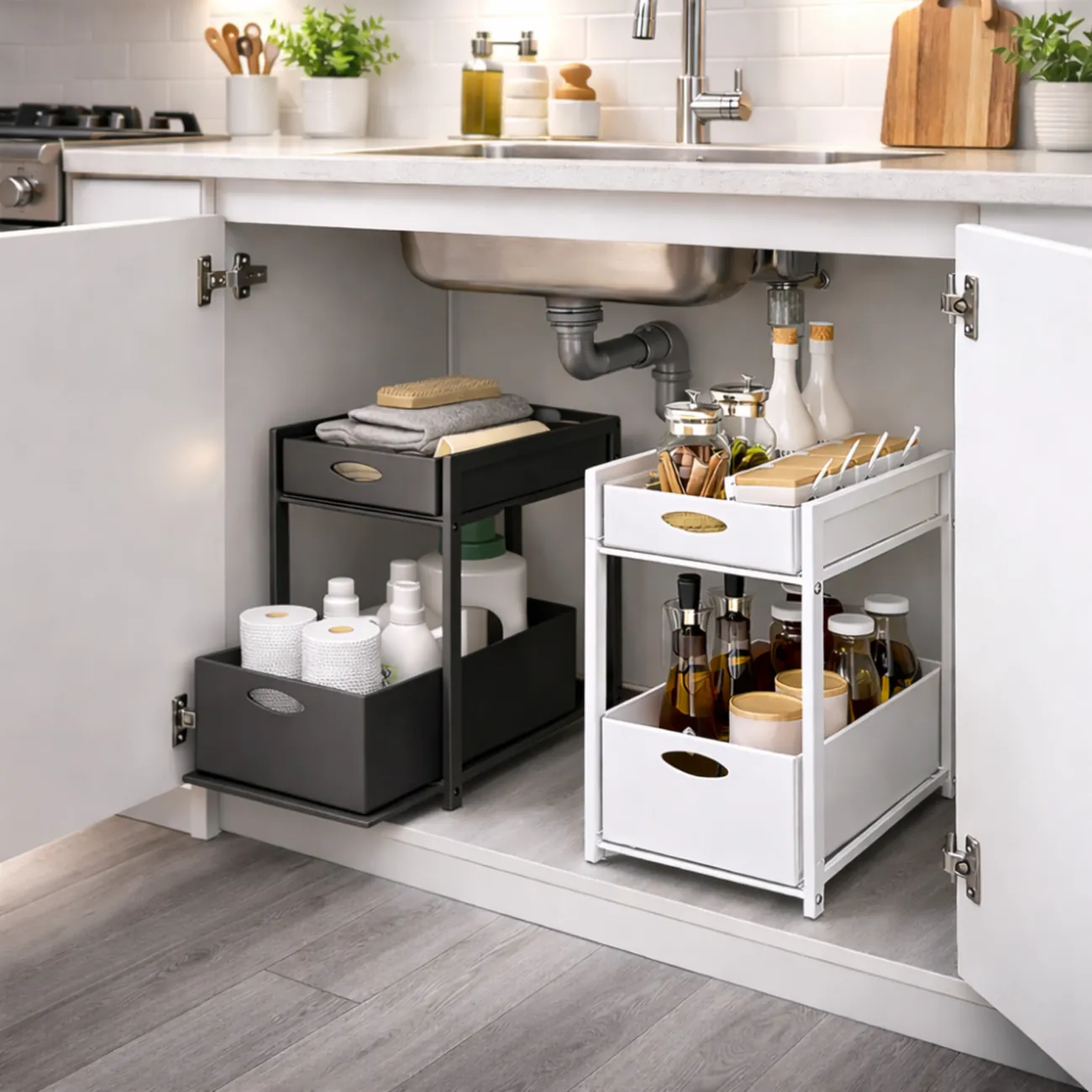2 LAYER PULL OUT RACK - UNDER CABINET SLIDING STORAGE ORGANIZER | Kitchen Rack Sri Lanka 2 LAYER PULL OUT RACK - UNDER CABINET SLIDING STORAGE ORGANIZER | Kitchen Rack Sri Lanka