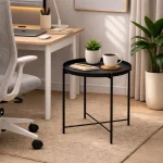 ACCENT TABLE WITH METAL TRAY TOP - MODERN BLACK & WHITE LIVING ROOM SIDE TABLE - Image 16